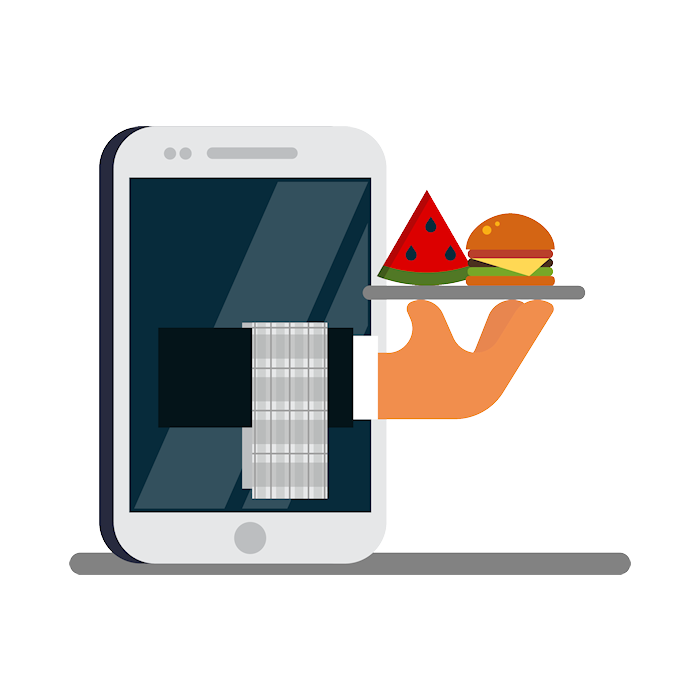 Graphic showing prepared food coming out of phone